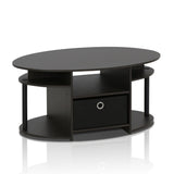 Furinno Jaya Simple Design Oval Coffee Table with Bin for Living Room, Walnut Furinno