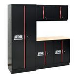 S.Walt Garage Storage Cabinets System, 6-Pcs Workshop Cabinet Set in Black and Red, Included Steel Cabinets, LED Lights, Wood Panel, Key Locking, Adjustable Door Panels and Legs, Black & Red S.Walt