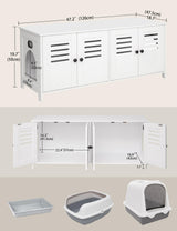 DINZI LVJ Litter Box Enclosure for 2 Cats, Hidden Litter Box Furniture with Double Rooms, Dual Cat Litter House, Front Doors, 47.2" Wooden Hidden Cat Washroom, Side End Table, TV Stand, White DINZI LVJ