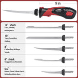 Mershca Cordless Electric Fillet Knife, with 5 Ti-Nitride S.S. Coated Non-Stick Reciprocating Blades & Cooling Hole Non-Slip Grip Handle & Practical handbag, Rechargeable Electric Knife for Fishing Mershca