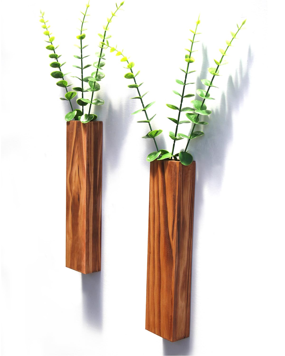 MHYGJQA Wood Wall Planter for Indoor Plants,2 Pack Bathroom Wall Decor,Handmade Wood Wall Vase for Bedroom,Living Room,Hanging planter for Dried Flower Faux Greenery,Modern Farmhouse home Decor(Brown)