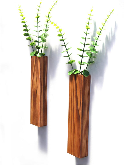 MHYGJQA Wood Wall Planter for Indoor Plants,2 Pack Bathroom Wall Decor,Handmade Wood Wall Vase for Bedroom,Living Room,Hanging planter for Dried Flower Faux Greenery,Modern Farmhouse home Decor(Brown) MHYGJQA