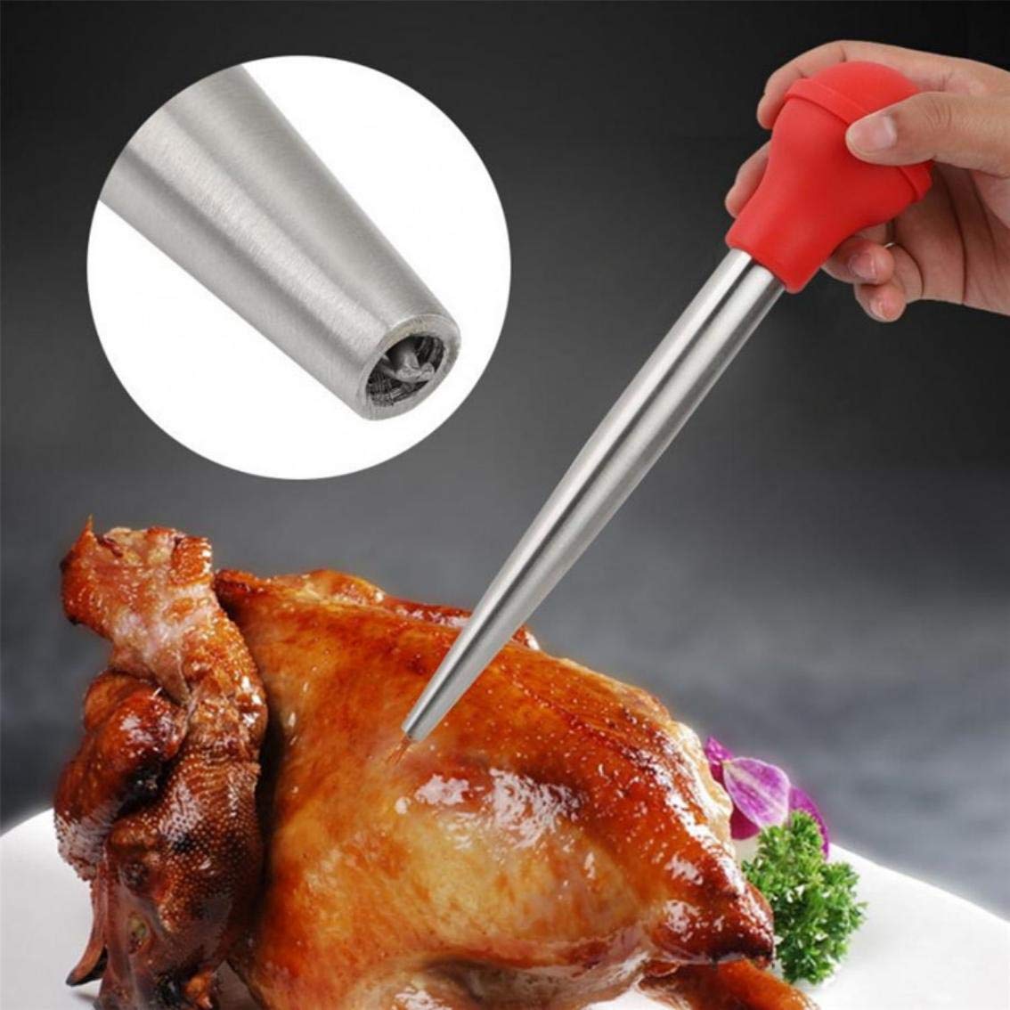Turkey Baster for Cooking, Stainless Steel Turkey Baster Syringe with Cleaning Brush and Marinade Injector, Black iKusor