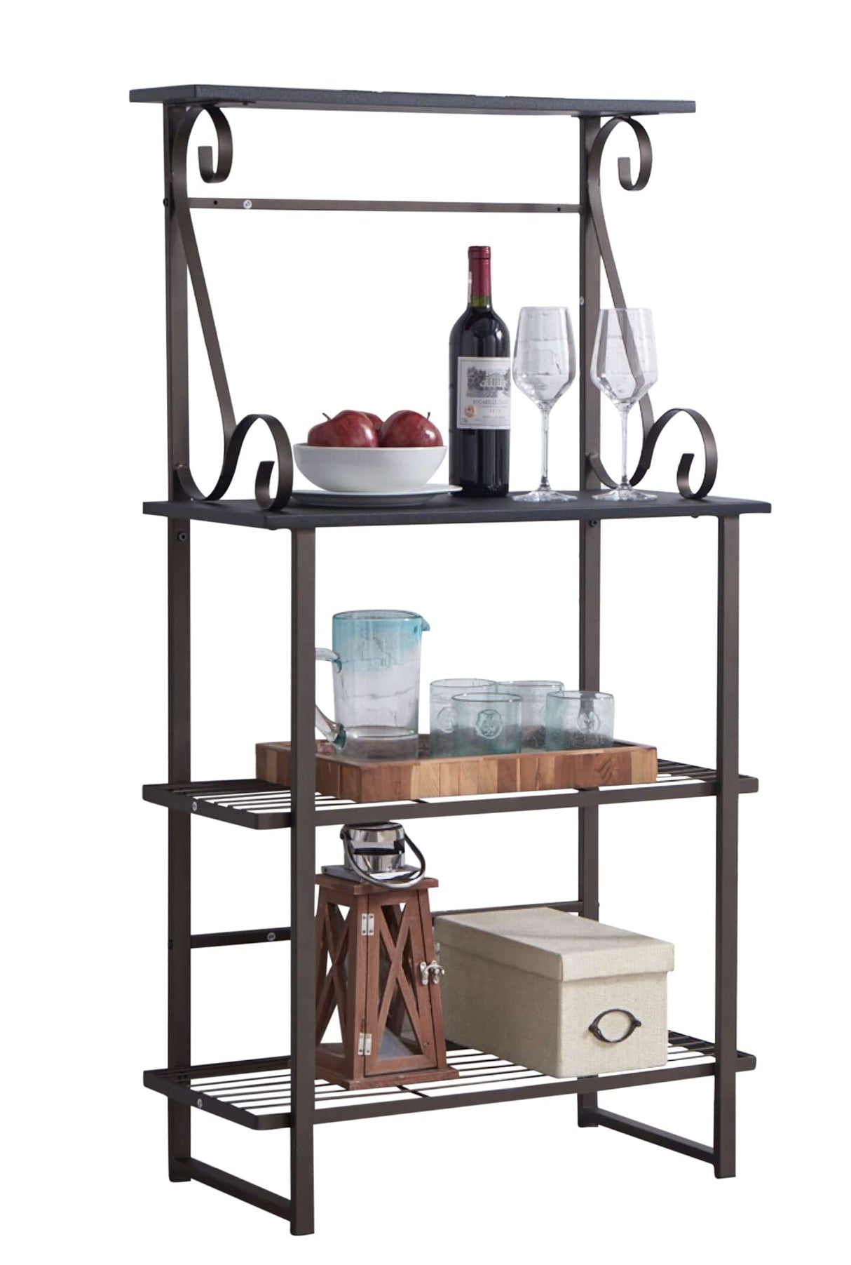Kings Brand Furniture - Covington Metal Kitchen Shelves Baker’s Rack Microwave Stand, Pewter Kings Brand Furniture