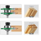 TOTOWOOD Pro Tongue and Groove Router Bit Set of 2 Pieces 1/4 Inch Shank Router Bit Set 3 Teeth Adjustable T Shape Wood Milling Cutter (Tongue and Groove Router Bit 1/4 Shank) Totowood