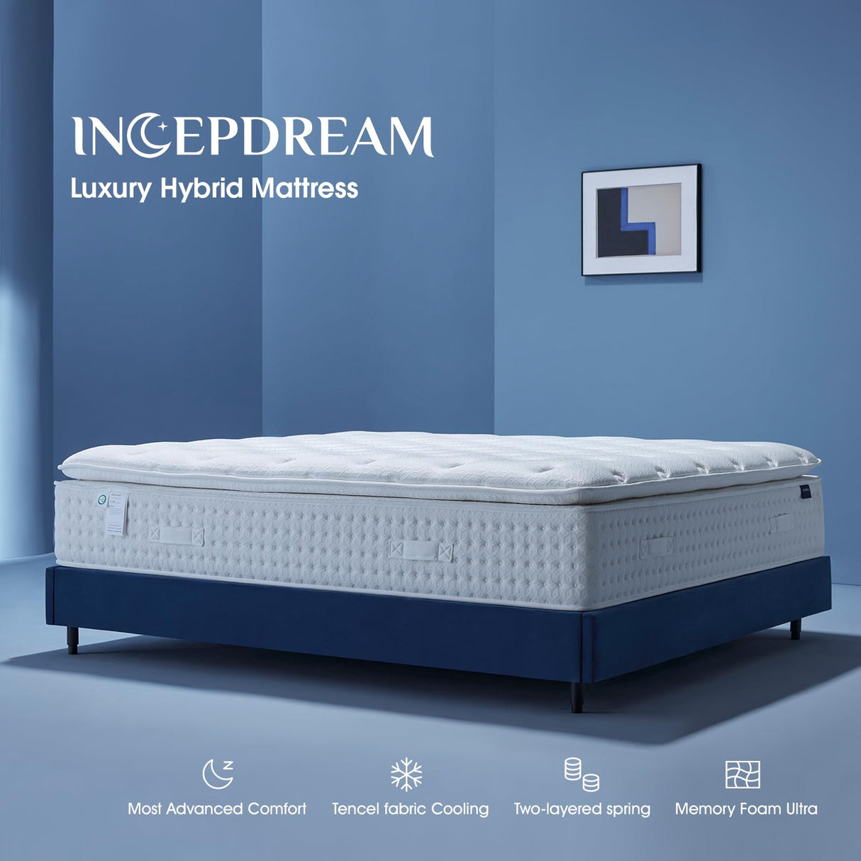 INCEPDREAM 14 Inch Queen Size Luxury Hybrid Mattress with Pillow Top, Latex and Memory Foam, Cooling Tencel Fabric, Dual-Layer Pocket Coils for Pressure Relief and Support, CertiPUR-US Certified INCEPDREAM
