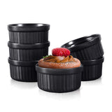 Yachi Ceramic Ramekins 4oz set of 6,Porcelain Ramekins Oven Safe,Stoneware Souffle,Baking Souffles,Creme Brulées,Custards, Puddings,Dishwasher Oven Safe,Black Ramekins Yachi