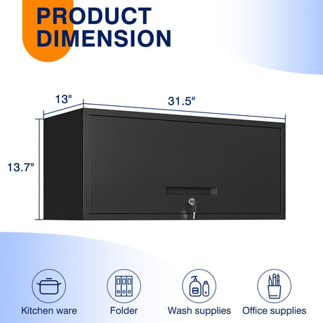 Yizosh Metal Garage Cabinet with Doors, Wall Mounted Storage Cabinet, Floating Tool Cabinet for Basement, Kitchen, Warehouse (Black, 13.7" H) Yizosh