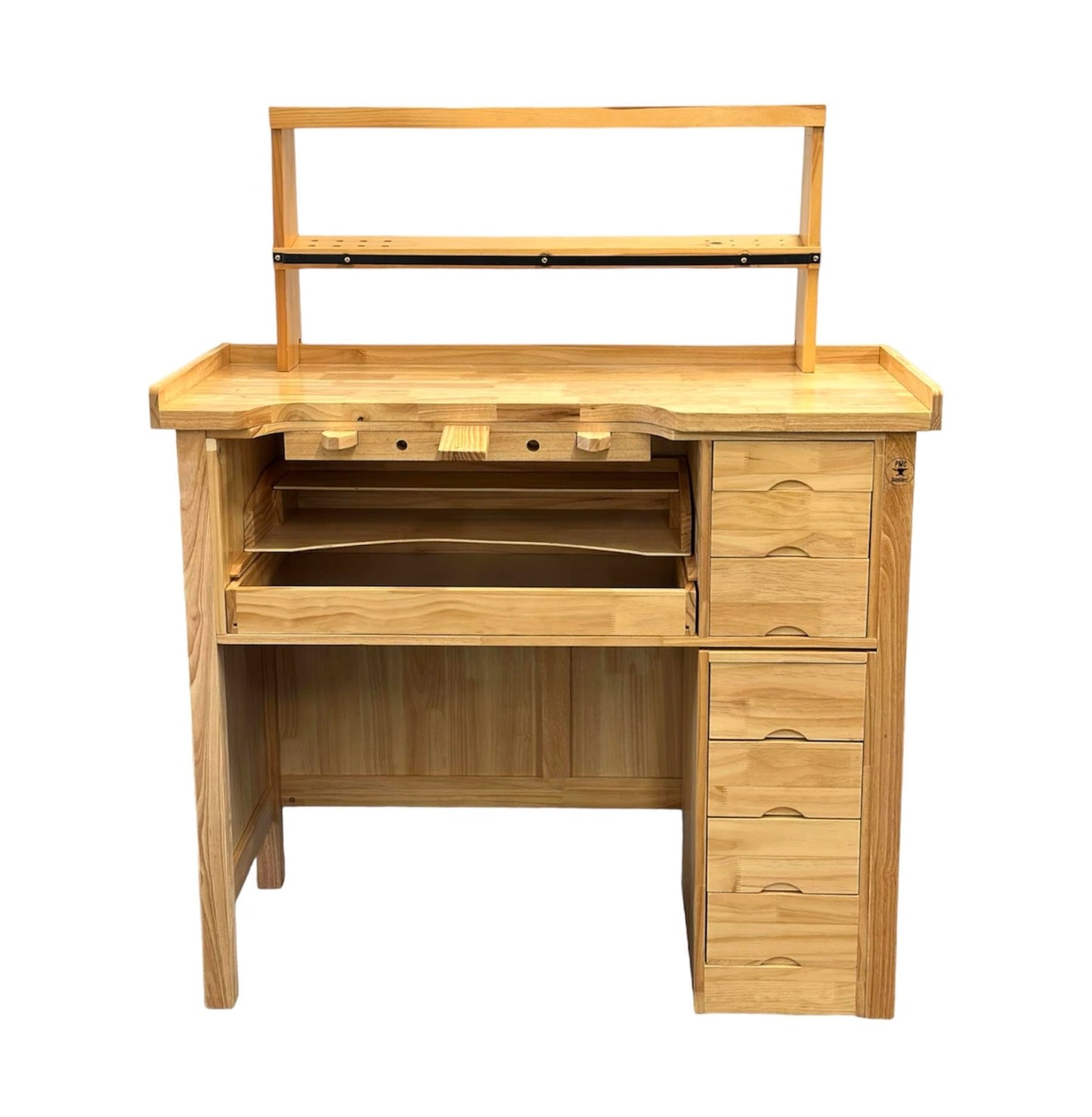 Jewelers Workbench Solid Wood Station with Seven Utility Storage Drawers and Top Shelf Organizer