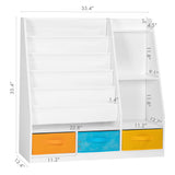 UTEX 5-Tier Kids Sling Bookshelf with Storage Bins, Wood Children Bookcase, Toddler Montessori Book Shelf for Kids Room, Classroom, Bedroom, and Nursery, White UTEX