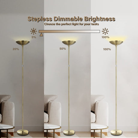 BoostArea Floor Lamp,Torchiere Standing Lamp,20W 2000LM LED Tall Floor Lamp,Stepless Dimmable,Touch Control,50000hrs Lifespan,Pale Floor Lamps for Living Room,Standing Lamps for Bedroom,Gold BoostArea