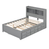 Harper & Bright Designs Full Size Platform Bed with Trundle, Drawers and Bookcase Headboard with USB Plugs, Hardwood Full Size Bed Frame, No Box Spring Needed - Gray Harper & Bright Designs