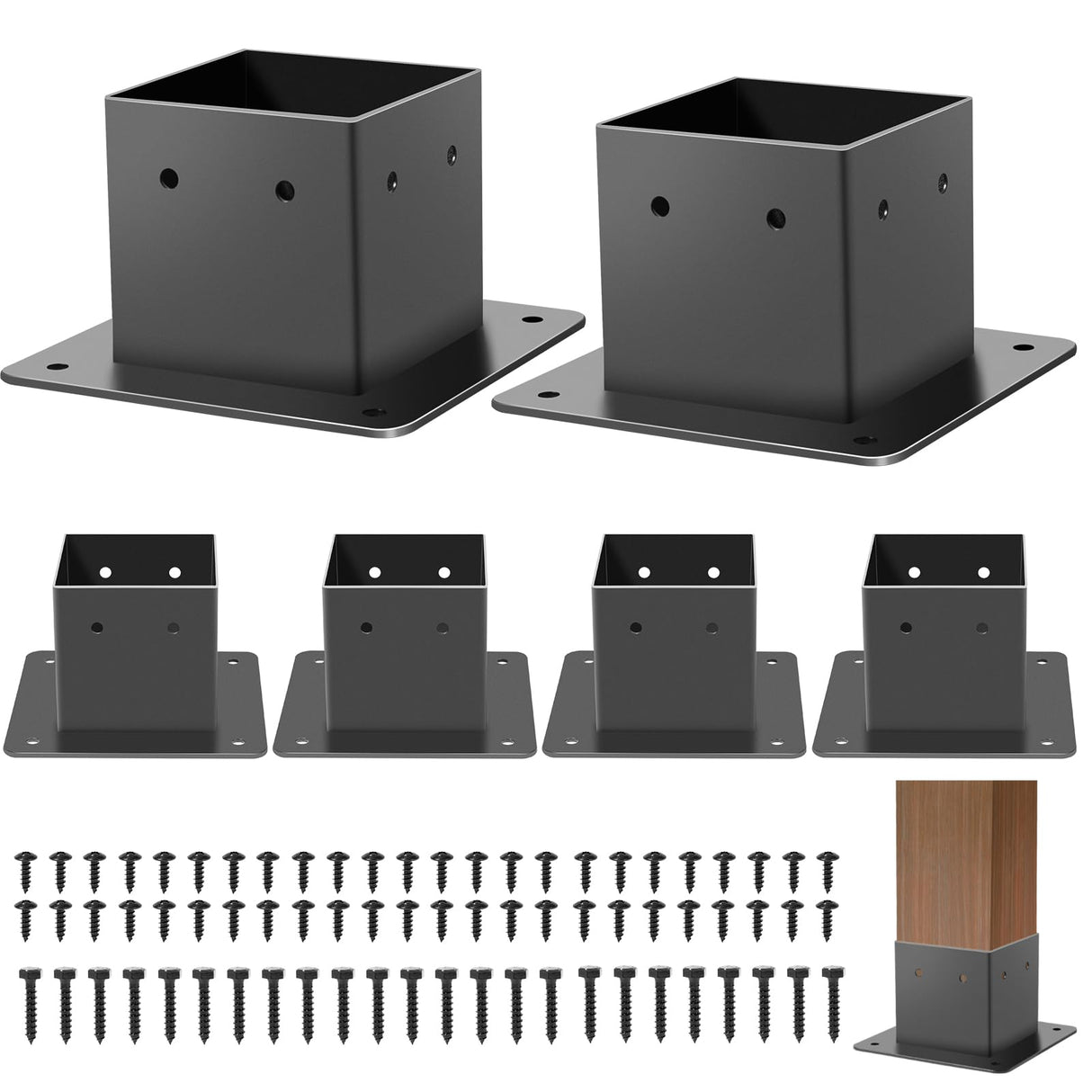 FNXAOR 4x4 Post Base 6 Pcs, Inner Size 3.5"x3.5" Fence Post Base Brackets, Metal Post Anchor Matte Black Wood Post Brackets Heavy Duty Powder-Coated for Pavilion Deck Railing Support Deck Base Plate FNXAOR
