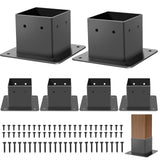 FNXAOR 4x4 Post Base 6 Pcs, Inner Size 3.5"x3.5" Fence Post Base Brackets, Metal Post Anchor Matte Black Wood Post Brackets Heavy Duty Powder-Coated for Pavilion Deck Railing Support Deck Base Plate FNXAOR