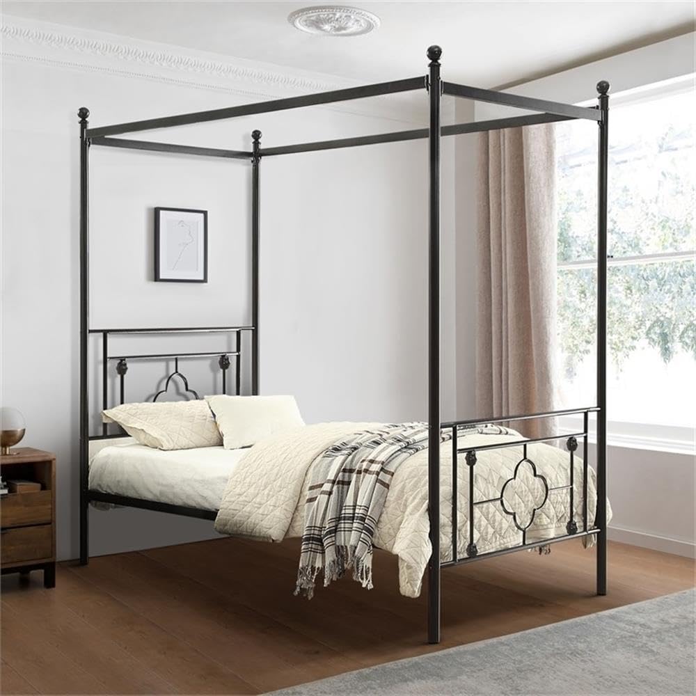 Pemberly Row Metal Twin Canopy Platform Bed in Black Pemberly Row