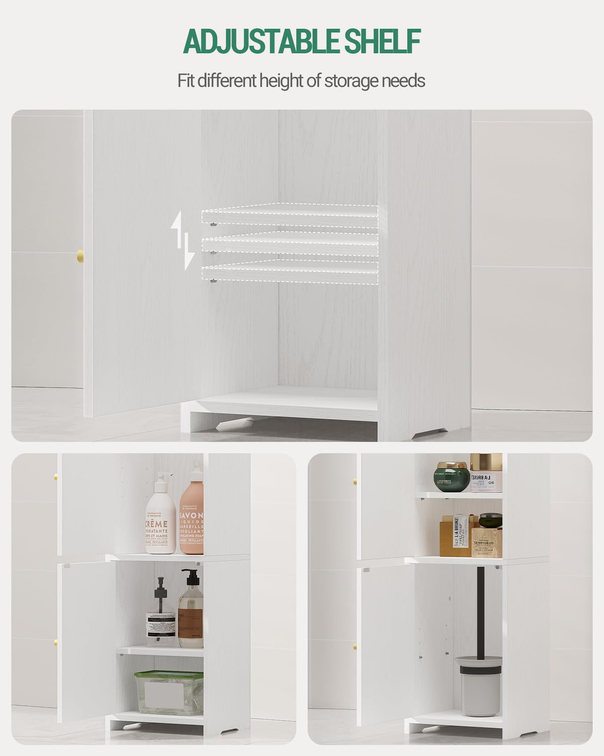 Hzuaneri Bathroom Storage Cabinet, Corner Floor Cabinet with 2 Doors and Adjustable Shelf, Narrow Toilet Paper Cabinet, Bathroom Organizer for Small Spaces, White BC19913X Hzuaneri