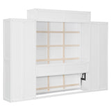 Flieks Full Size Murphy Bed, Wooden Full Wall Bed with Closet, Drawers and Desk, White Flieks