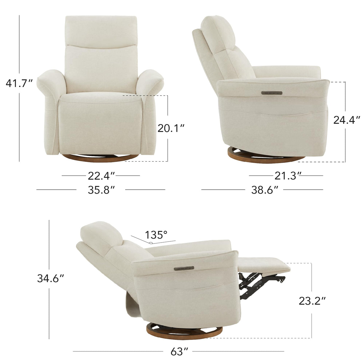 CHITA Power Recliner Chair, Electric Triple-Motor Swivel Glider Nursery Rocking Chair with Adjustable Power Headrest and Lumbar Support, GREENGARD Gold Certified, Solid Wood Base, Linen CHITA