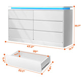 Gyfimoie 6 Drawer White Dresser for Bedroom, 47.2" Long Chest of Drawers with Charging Station & LED Lights, Double Wooden Storage Cabinet Dresser for Closet,Modern TV Stand with Deep Drawers Gyfimoie