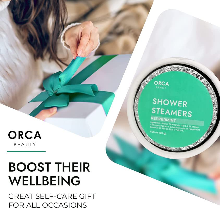Shower Steamers Aromatherapy - Relaxation Gifts for Women, Shower Bombs, Unique Spa Gifts Shower Tablets, Stocking Stuffers for Women & Men (Peppermint and Eucalyptus Scent 8PC) Orca Beauty