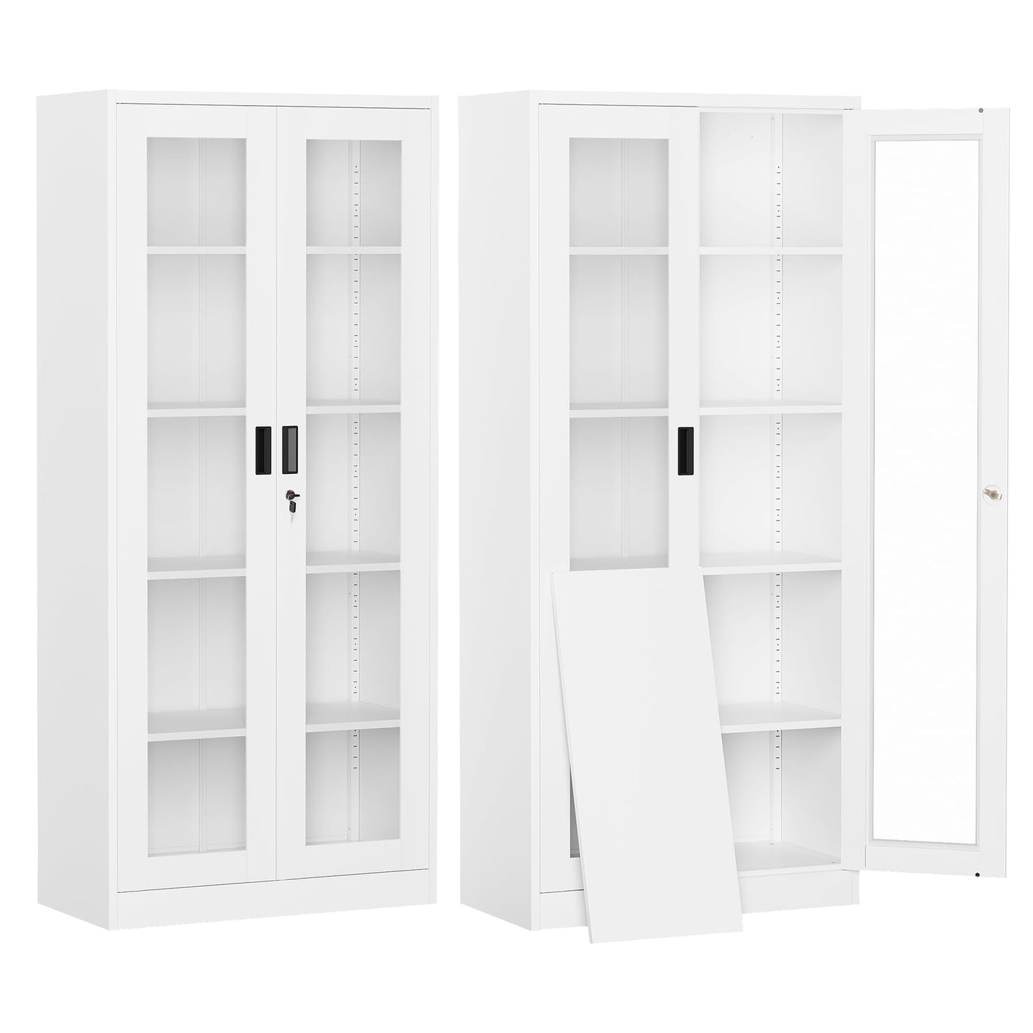 PEUKC Display Cabinet-71 Inches 4 Adjustable Shelves Curio Cabinets with Locking Glass Doors Display Case for Collectibles, Cosmetics, Hydroponics, Books (White,Assemble Required)