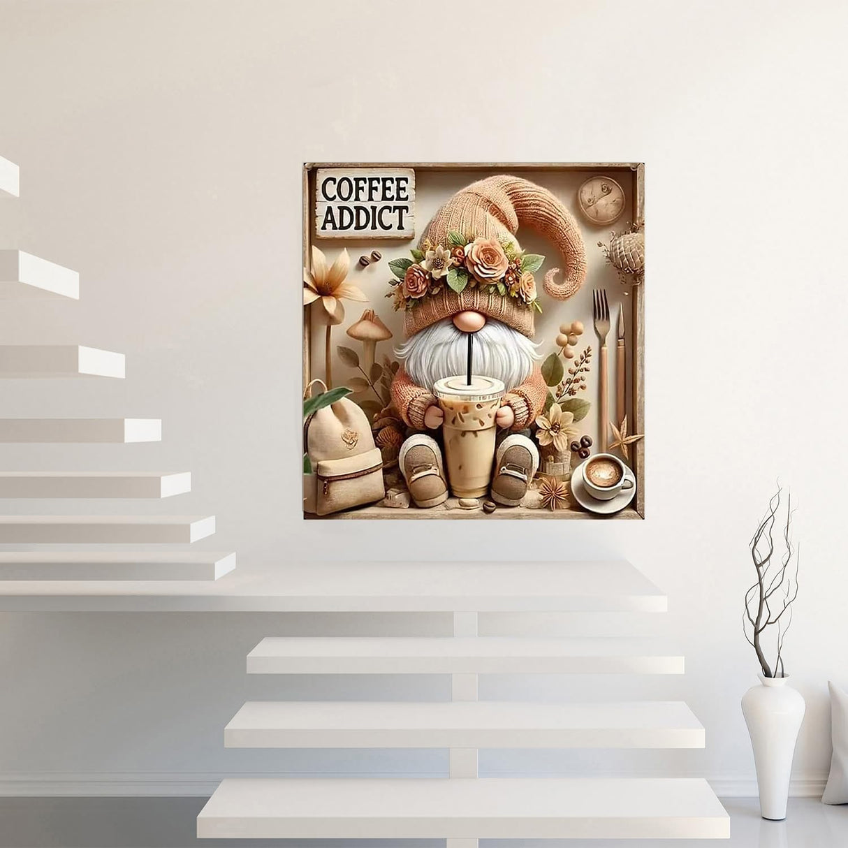 BYGFHLYW Diamond Art Painting Kits for Adults, Gnome Drinks Coffee 5D Diamond Painting Dots Art Kits for Adults Beginner, DIY Full Round Gem Crystal Art Paint by Diamond, Home Wall Decor 14x 14 in BYGFHLYW