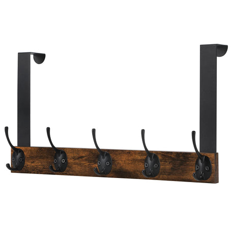 YINMIT Over The Door Hooks, Heavy Duty Vintage Wood Over Door Hanger Hook, Over The Door Coat Towel Rack for Hanging Towels, Clothes, Hats, Scarfs, Handbags, Back of Bathroom Door (Matte Black) YINMIT