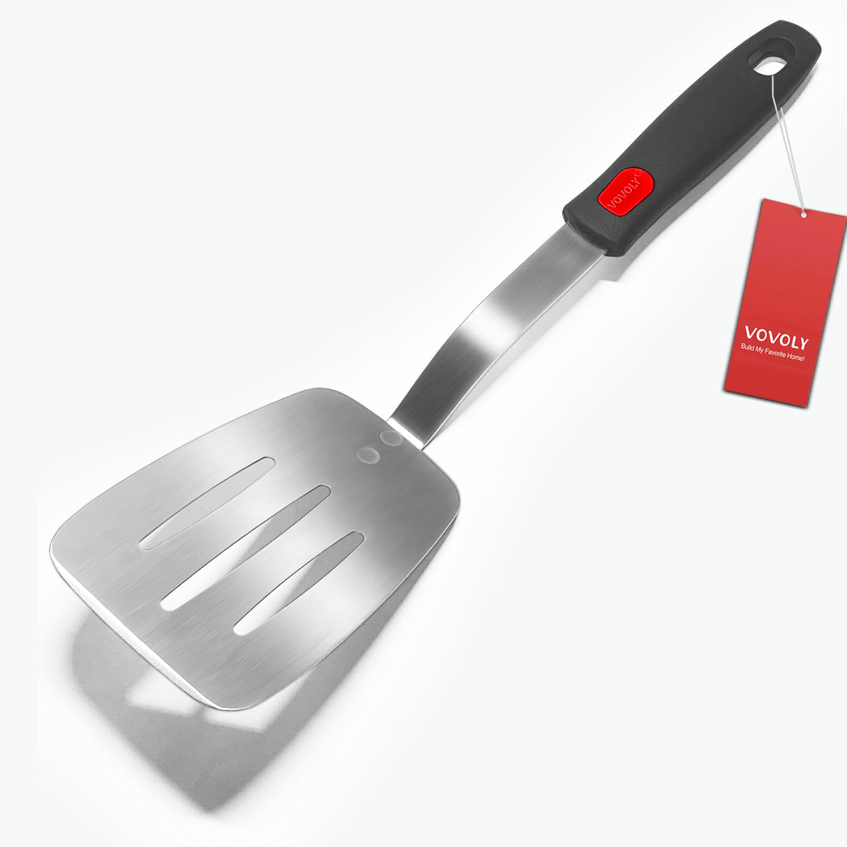 Stainless Steel Spatula Turner, Metal Spatula for Kitchen Use,VOVOLY Heavy Duty Cooking Spatula, Wide Blade with Beveled Edge and Heat Resistant Silicone Handle, Dishwasher Safe Vovoly