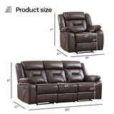 EBELLO Manual Recliner Sofa Set, Faux Leather Reclining Living Room Furniture Set, Included Recliner Chair and 3 Seat Manual Sofa, Dark Brown EBELLO