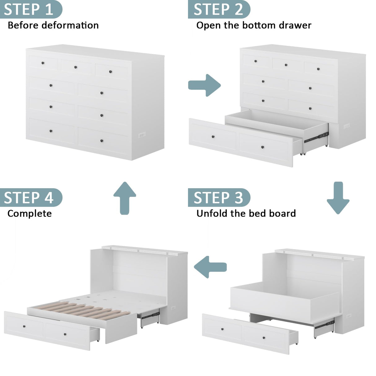 LIVAUVEAD Full Size Murphy Bed with Charging Station & Drawer, Full Size Mobile Cabinet Bed Frame, Murphy Chest Bed for Bedroom, Guest Room LIVAUVEAD