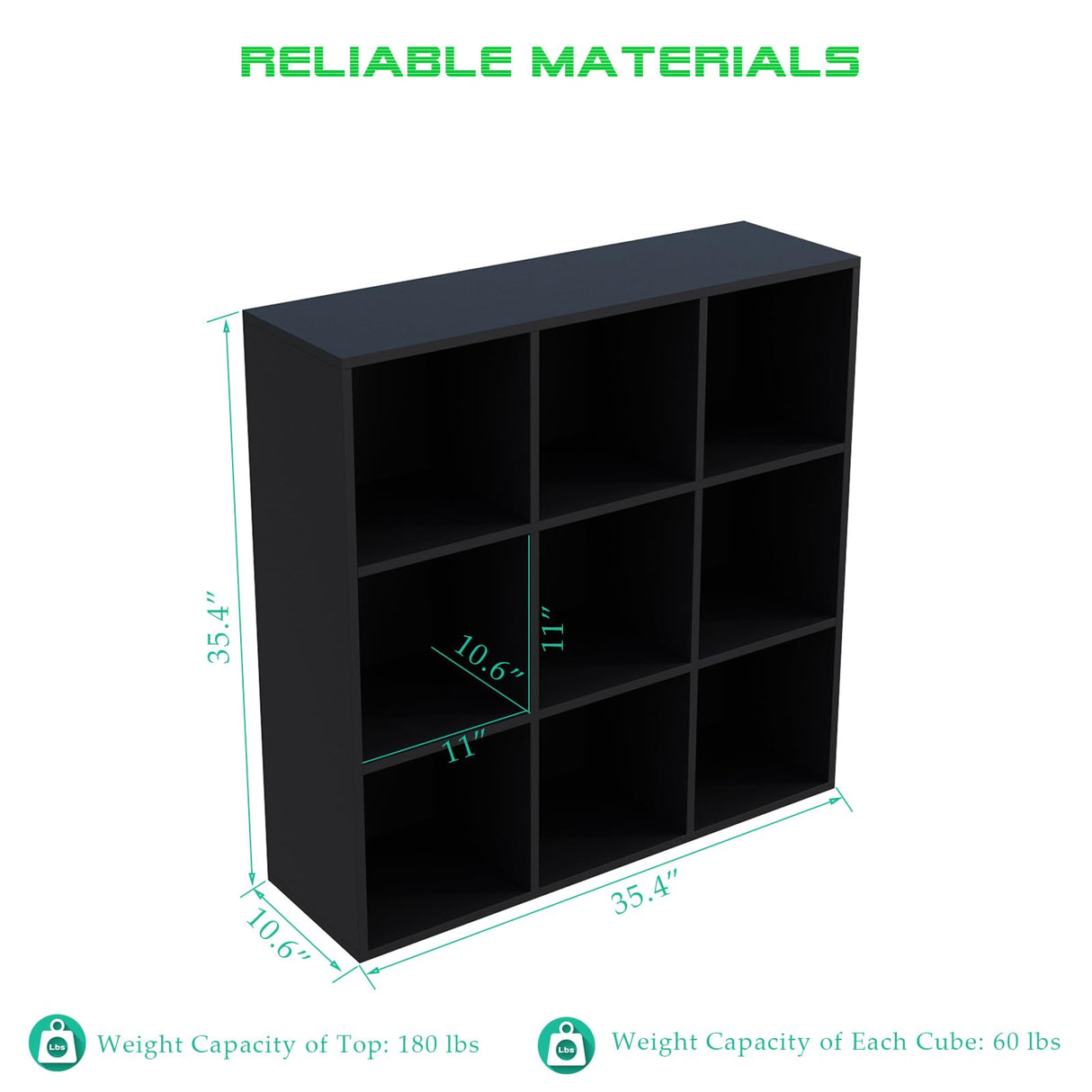 OSCHF Modern 9-Cube Wooden Storage Shelf - Stylish Black 3-Tier Bookcase for Home and Office OSCHF