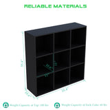 OSCHF Modern 9-Cube Wooden Storage Shelf - Stylish Black 3-Tier Bookcase for Home and Office OSCHF