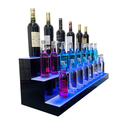 Cozyel 39 Inch 3 Step LED Lighted Liquor Bottle Display Illuminated Liquor Bottle Bar Display Stand LED Display Shelf 3 Tier Home Bar Drinks Lighting Shelves with Remote Control