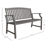 Grand patio 52" Farmhouse Outdoor Bench, Garden Benches with Rust Free Metal Powder Coated Frame and Aluminum Backrest, Faux Wood Grain Finish Frame Patio Bench for Front Porch, Weathered Grey Grand patio