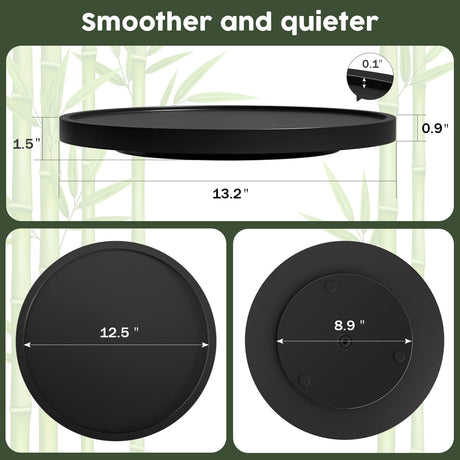 Lazy Susan Organizer, 13.2 Inch Non-Skid Bamboo Lazy Susan for Kitchen Table cabinets Closets and Kitchen Islands, Wood Turntable for Kitchen Countertop Organizer Black VeyFey