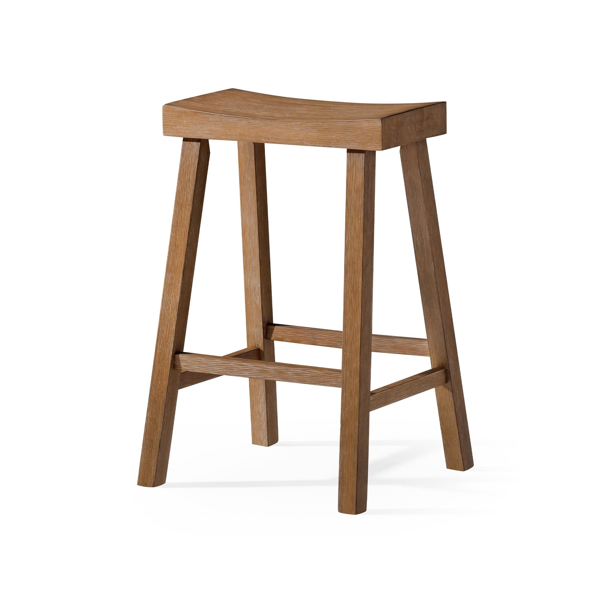 Maven Lane Vincent 26 Inch Tall Counter Height Backless Rectangular Saddle Barstool in Antiqued Natural Finish with Rustic Wood Top Seat - WoodArtSupply