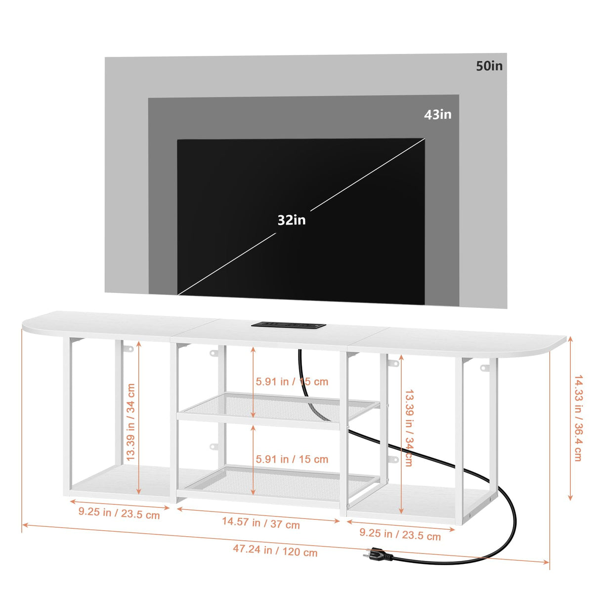 BTY Floating TV Stand with Power Outlet Wall Mounted Entertainment Center for Under TV Storage, White TV Console for 50 Inch TV, for Living Room, Bedroom BTY