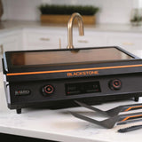 Blackstone 22-Inch Electric Griddle - 1200W Non Stick Ceramic Titanium Coated Stainless Steel Tabletop Griddle with EZ-Touch Control Dial, LCD Display, Patented Rotate & Remove Glass Hood - 8001 Blackstone