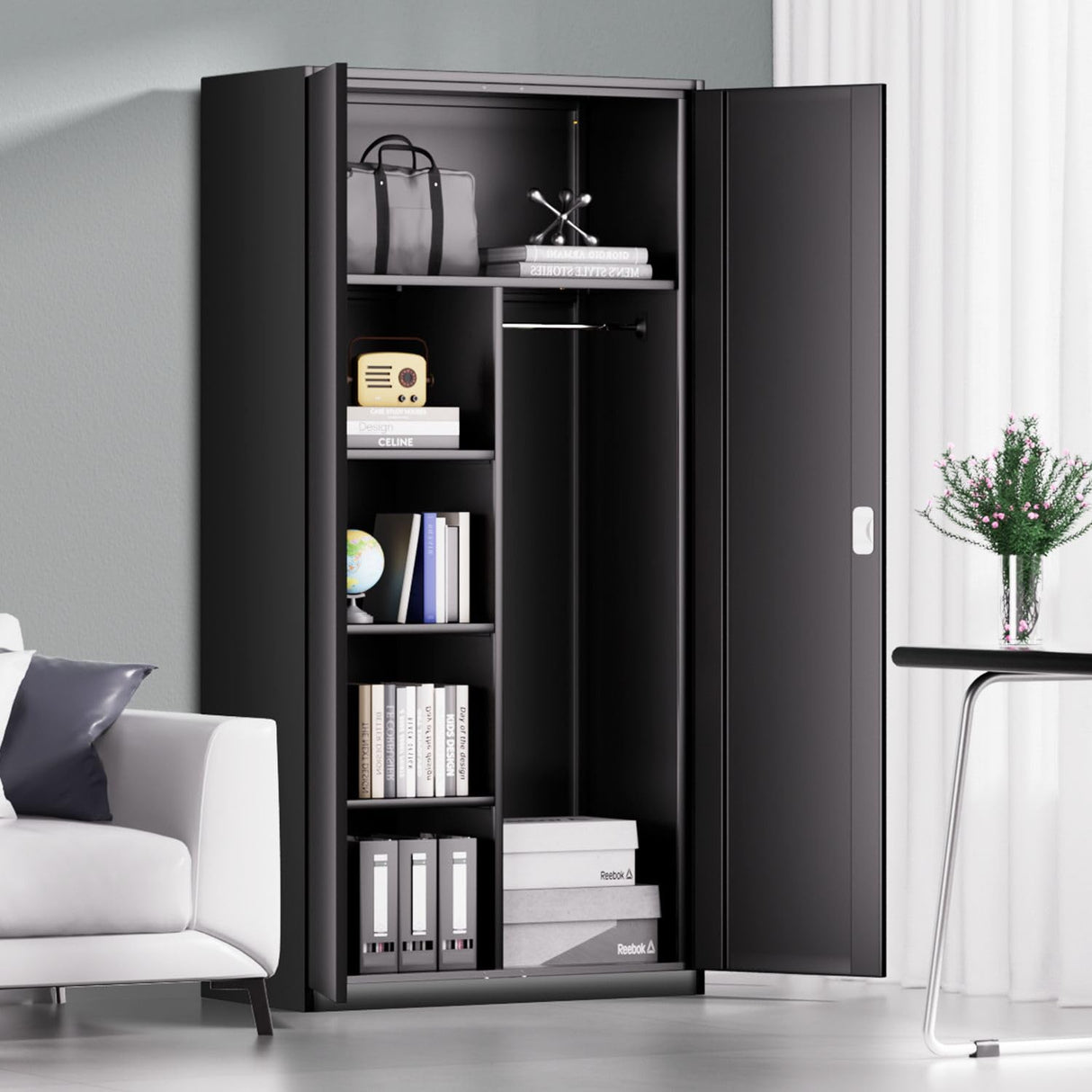 DNA MOTORING 72" Metal Storage Cabinet, Heavy Duty Garage Storage Cabinet with Wheels, Locking Storage Cabinet for Warehouse, Garage,Home, Office, Gym, TOOLS-00633-BK-BK-A DNA MOTORING