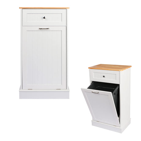 TOLEAD Tilt Out Trash Cabinet Free Standing 10 Gallon Recycling Trash Can Cabinet for Farmhouse Kitchen,Living Room, Dining Room, White TOLEAD