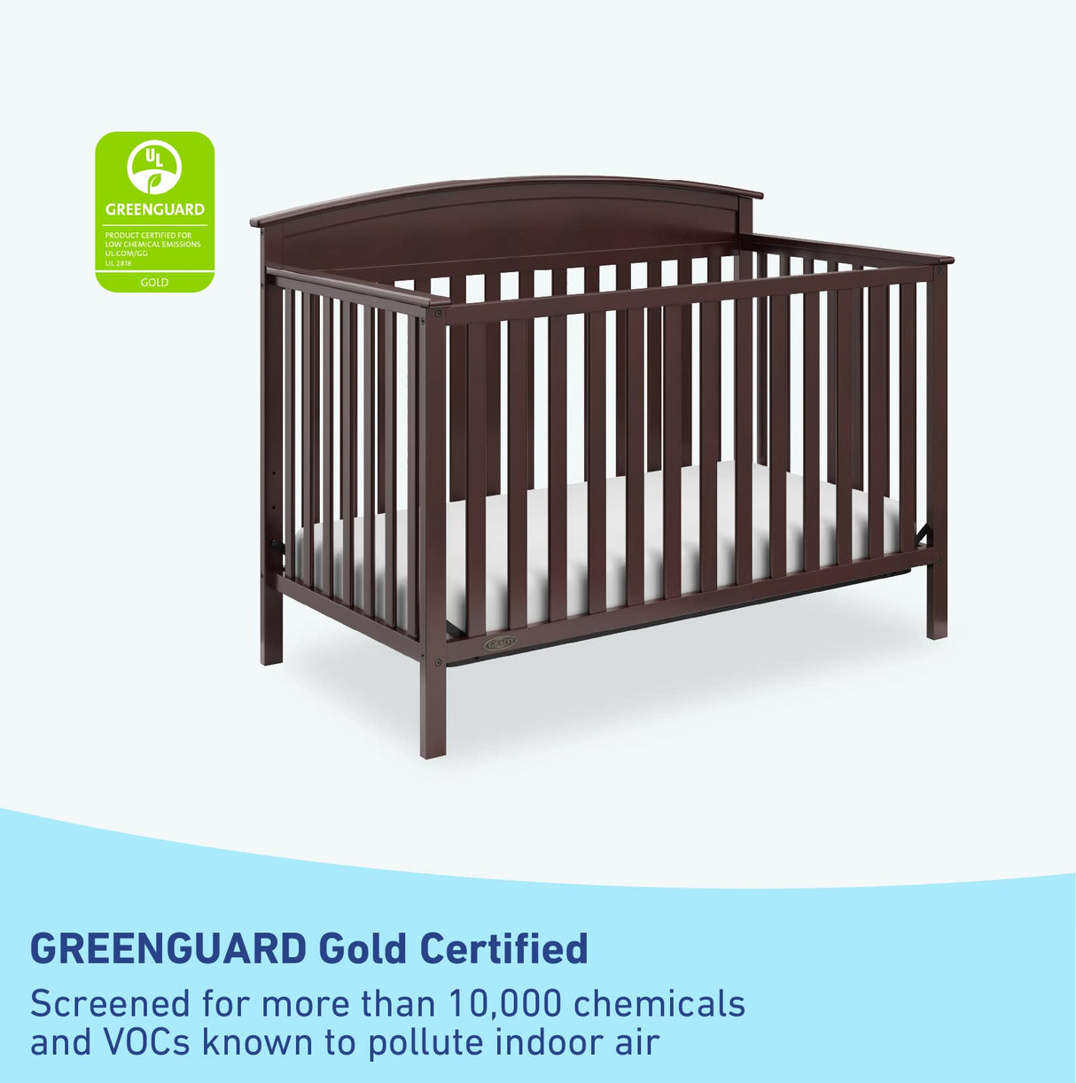 Graco Benton 5-in-1 Convertible Crib (Espresso) – GREENGUARD Gold Certified, Converts from Baby Crib to Toddler Bed, Daybed and Full-Size Bed, Fits Standard Full-Size Crib Mattress Graco