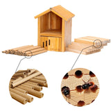 Mason Bee House - Wax Coated Waterproof Hotel for The Garden, Natural Handmade Wooden Home, Attracts Peaceful Pollinators, Native Habitat POLLIBEE