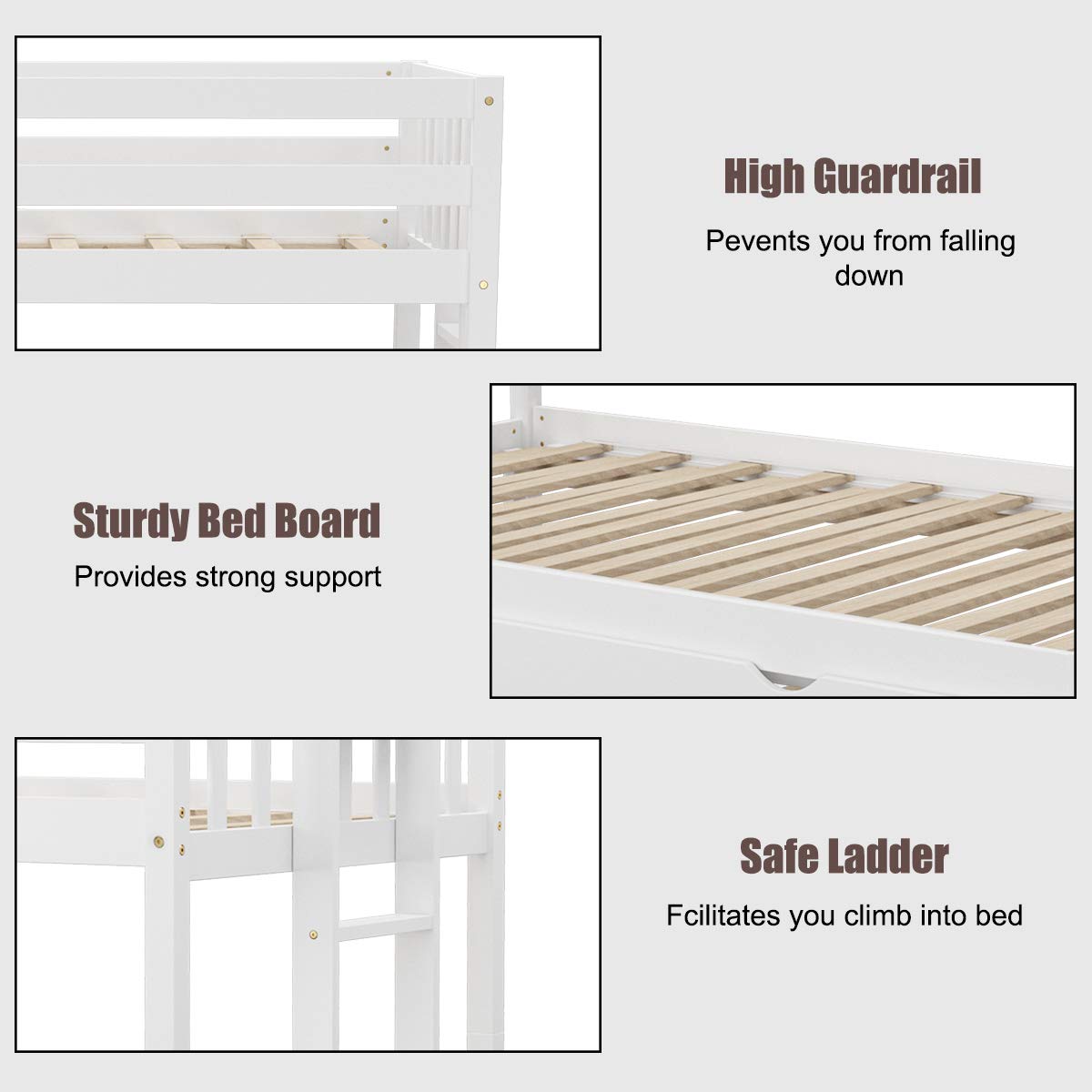 Giantex Versatile Twin Over Pull-Out Bunk Bed with Trundle - Solid Wood in White - WoodArtSupply