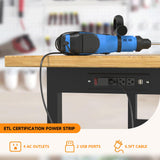 60" Heavy-Duty Adjustable Workbench, Rubber Wood Garage Workbench with Drawers, 2500 LBS Load Capacity Work Bench with Power Outlets and Wheels for Garage, Workshop, Office, Home Xalvora