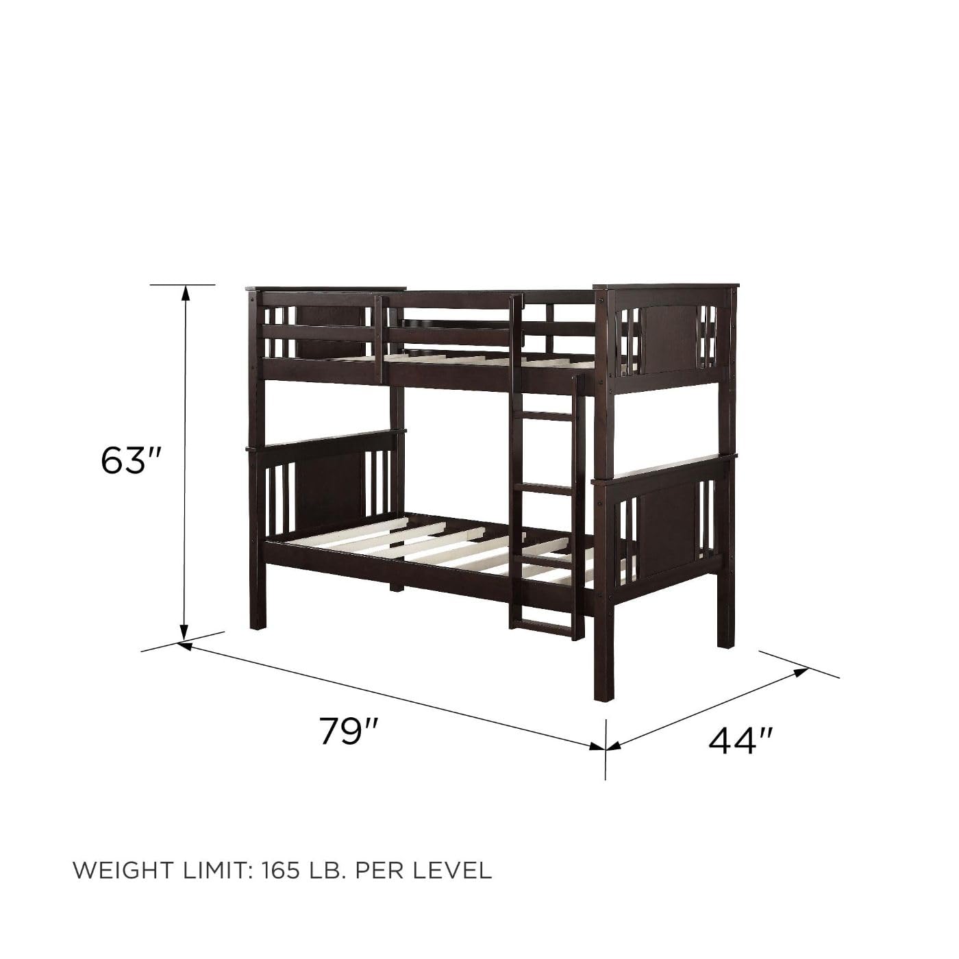 DHP Dylan Espresso Twin-Over-Twin Convertible Bunk Bed with Ladder and Guardrail - WoodArtSupply