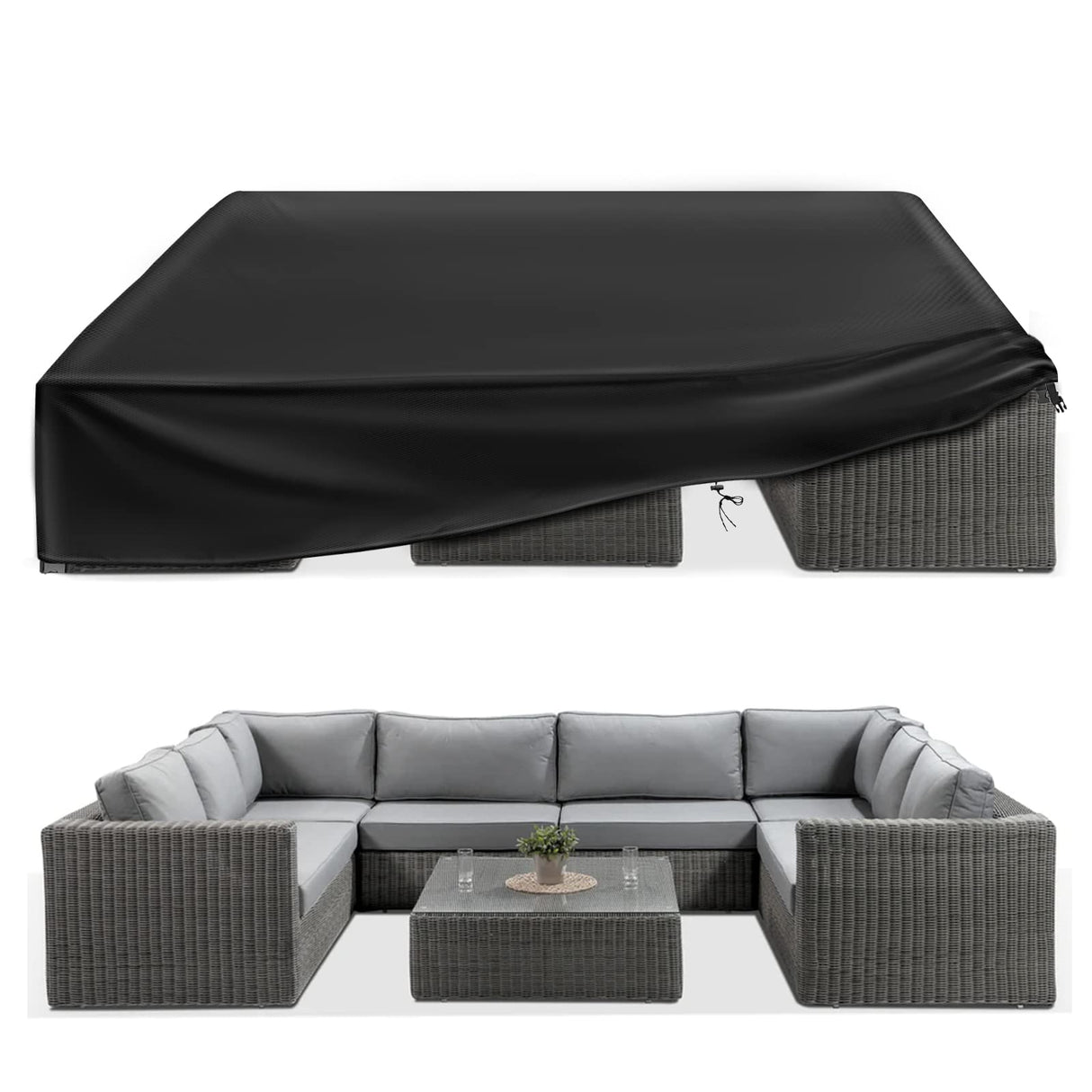 ESSORT Patio Furniture Covers, Extra Large Outdoor Furniture Set Covers 124"x63"x29" Waterproof, Rain Snow Dust Wind-Proof, Anti-UV, Fits for 10-12 Seats ESSORT