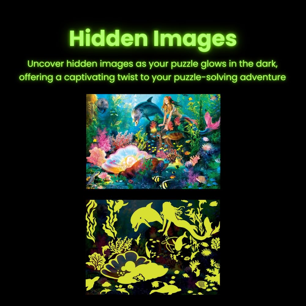 MasterPieces - 500 Piece Jigsaw Puzzle, Glows in the Dark, Hidden Images, Magical Unicorns Retreat, Fun for Adults, Family, Kids, 15" x 21" Masterpieces