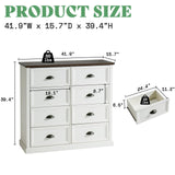AMERLIFE 42" Dresser for Bedroom, Farmhouse 8 Drawer Dresser, Dressers & Chests of Drawers, Organizer with Storage Drawers, Rustic White AMERLIFE