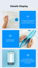 Creality Upgraded 3D Printer Filament Storage Bag Kit Prevent and Monitor Moisture PLA Storage Dry Bags (8 x Vacuum Sealed Bags,1 x Electric Vacuum Pump, 8 x Desiccant), 40x40cm Lokkr