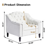 SUJOUCRAFT Chesterfield Camelback Chair & Loveseat, Living Room Soft Fabric Sofa Couch Set, Mid-Century Elegant Sectional Couches with Deep Seat Tufted Backrest (Velvet-Camelback-1+2, White) SUJOUCRAFT